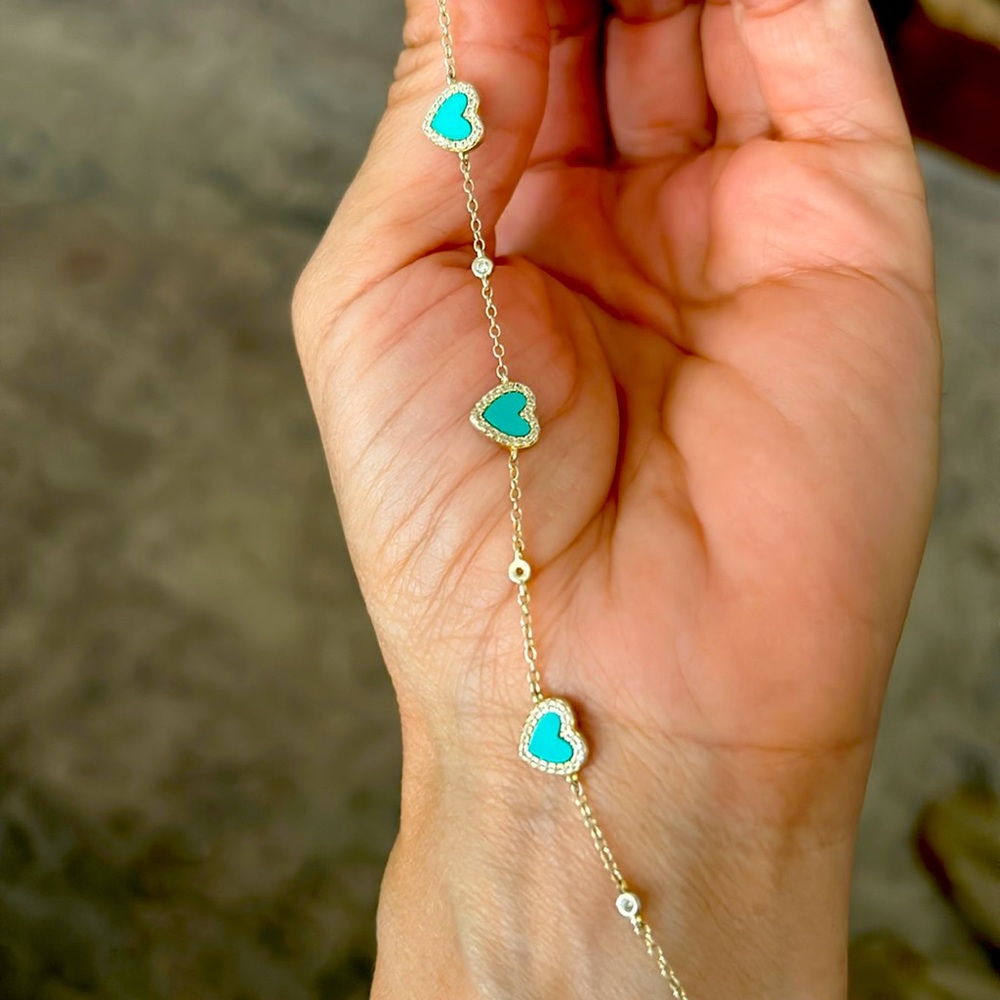Adina Eden Pavé Multi Heart Stone Bracelet - Turquoise